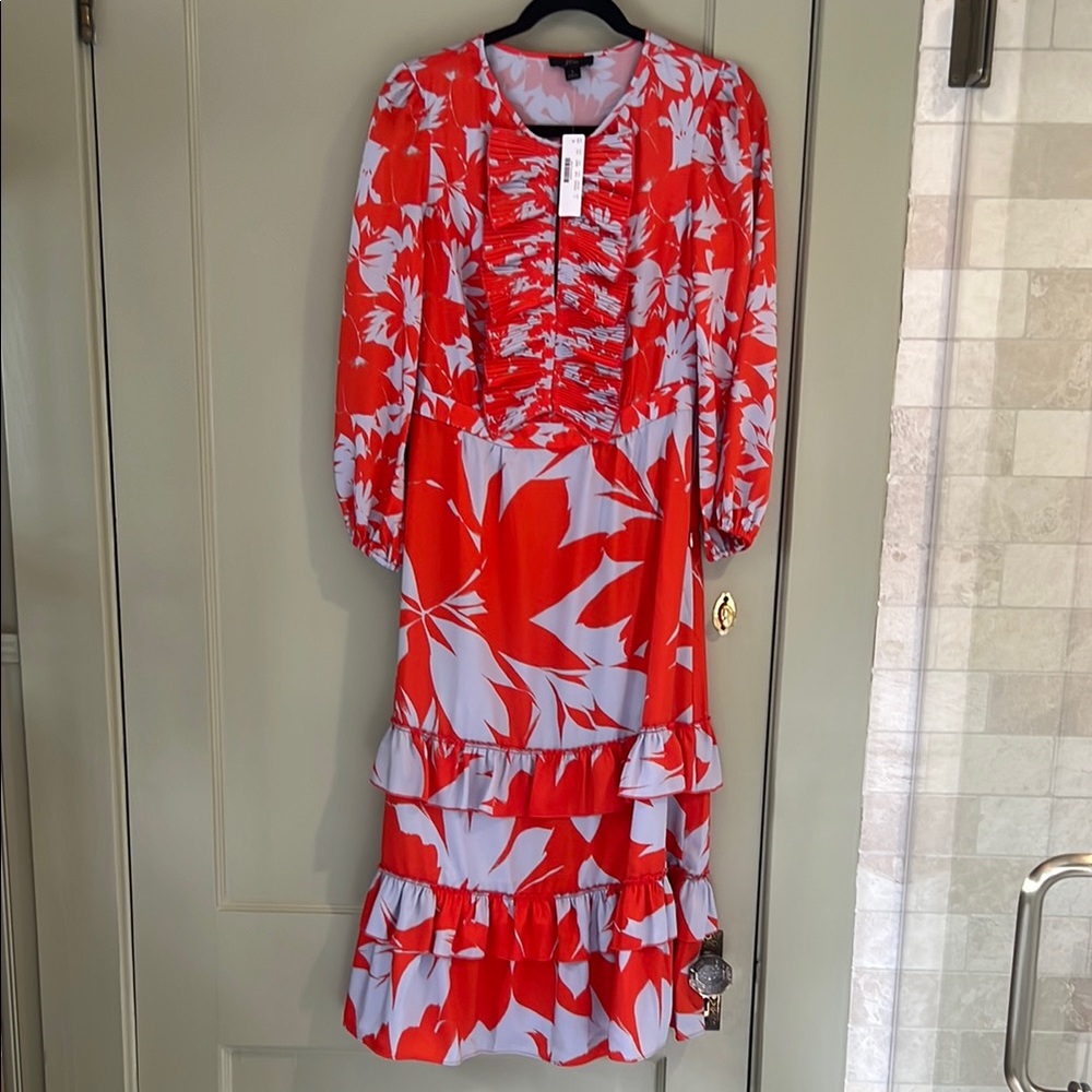 J. Crew Collection Red and Blue Floral Ruffle Dress